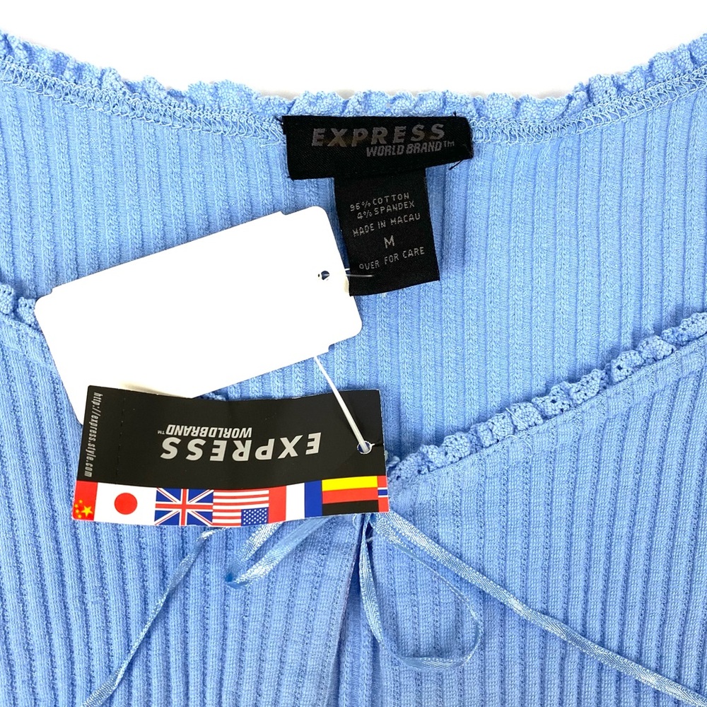NEW Vintage 90s Blue Tie Front Cropped Cardigan - Picture 4 of 4